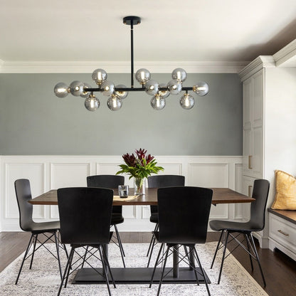 Lampadario lineare a 16 luci in ottone dorato, stile Mid-Century Modern, da 40 pollici, con paralume in vetro satinato, ideale per la sala da pranzo.