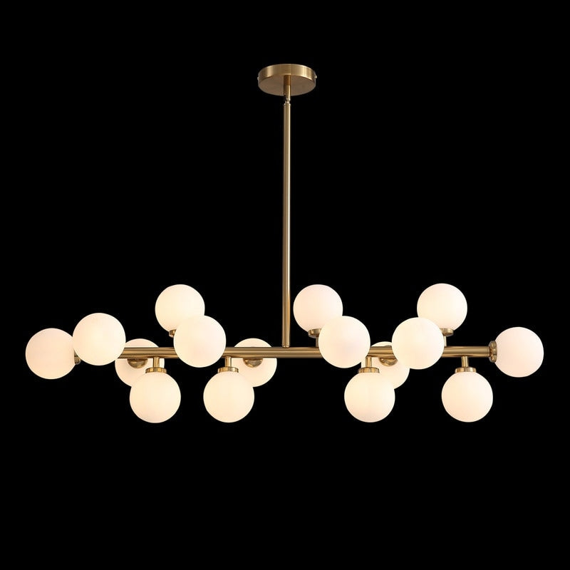 Lampadario lineare a 16 luci in ottone dorato, stile Mid-Century Modern, da 40 pollici, con paralume in vetro satinato, ideale per la sala da pranzo.