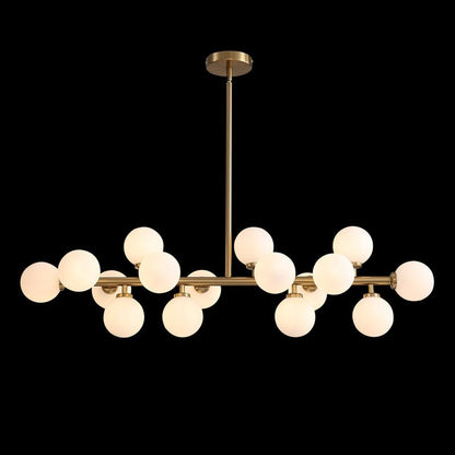 Lampadario lineare a 16 luci in ottone dorato, stile Mid-Century Modern, da 40 pollici, con paralume in vetro satinato, ideale per la sala da pranzo.