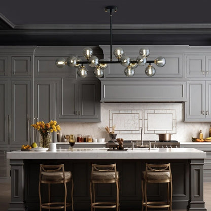 Lampadario lineare a 16 luci in ottone dorato, stile Mid-Century Modern, da 40 pollici, con paralume in vetro satinato, ideale per la sala da pranzo.