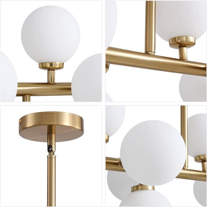 Lampadario lineare a 16 luci in ottone dorato, stile Mid-Century Modern, da 40 pollici, con paralume in vetro satinato, ideale per la sala da pranzo.