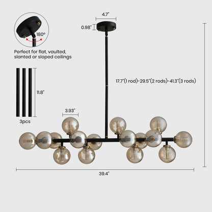 Lampadario lineare a 16 luci in ottone dorato, stile Mid-Century Modern, da 40 pollici, con paralume in vetro satinato, ideale per la sala da pranzo.