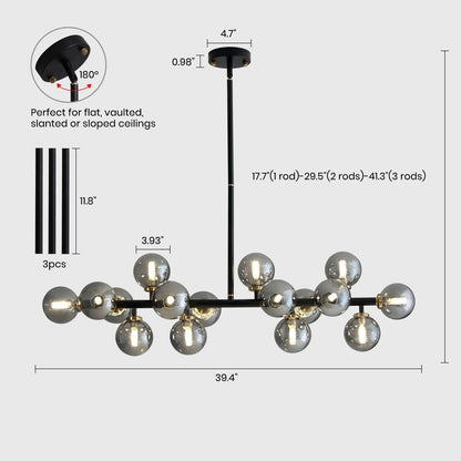 Lampadario lineare a 16 luci in ottone dorato, stile Mid-Century Modern, da 40 pollici, con paralume in vetro satinato, ideale per la sala da pranzo.