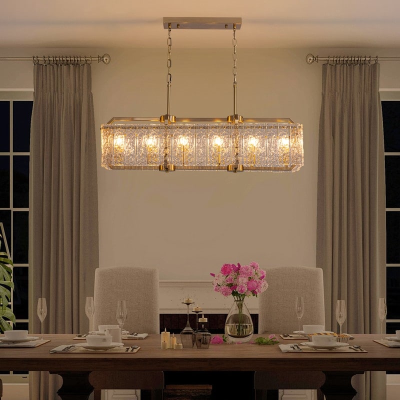 Lampadario rettangolare lineare moderno in cristallo da 40 pollici, 16 luci, oro ottone, per sala da pranzo, soggiorno, isola cucina.