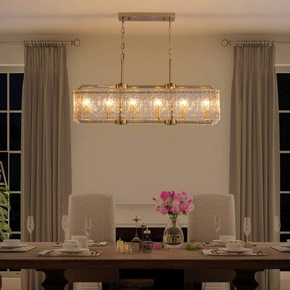 Lampadario rettangolare lineare moderno in cristallo da 40 pollici, 16 luci, oro ottone, per sala da pranzo, soggiorno, isola cucina.