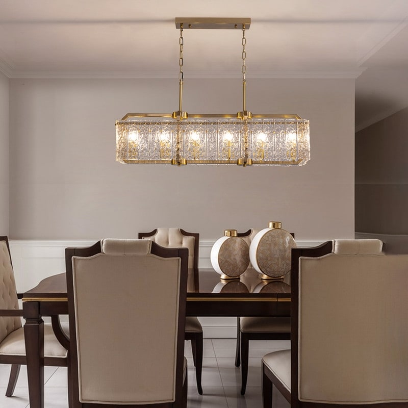 Lampadario rettangolare lineare moderno in cristallo da 40 pollici, 16 luci, oro ottone, per sala da pranzo, soggiorno, isola cucina.