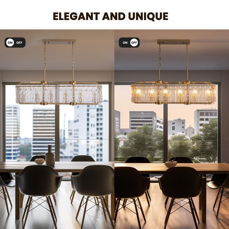 Lampadario rettangolare lineare moderno in cristallo da 40 pollici, 16 luci, oro ottone, per sala da pranzo, soggiorno, isola cucina.