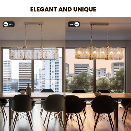 Lampadario rettangolare lineare moderno in cristallo da 40 pollici, 16 luci, oro ottone, per sala da pranzo, soggiorno, isola cucina.