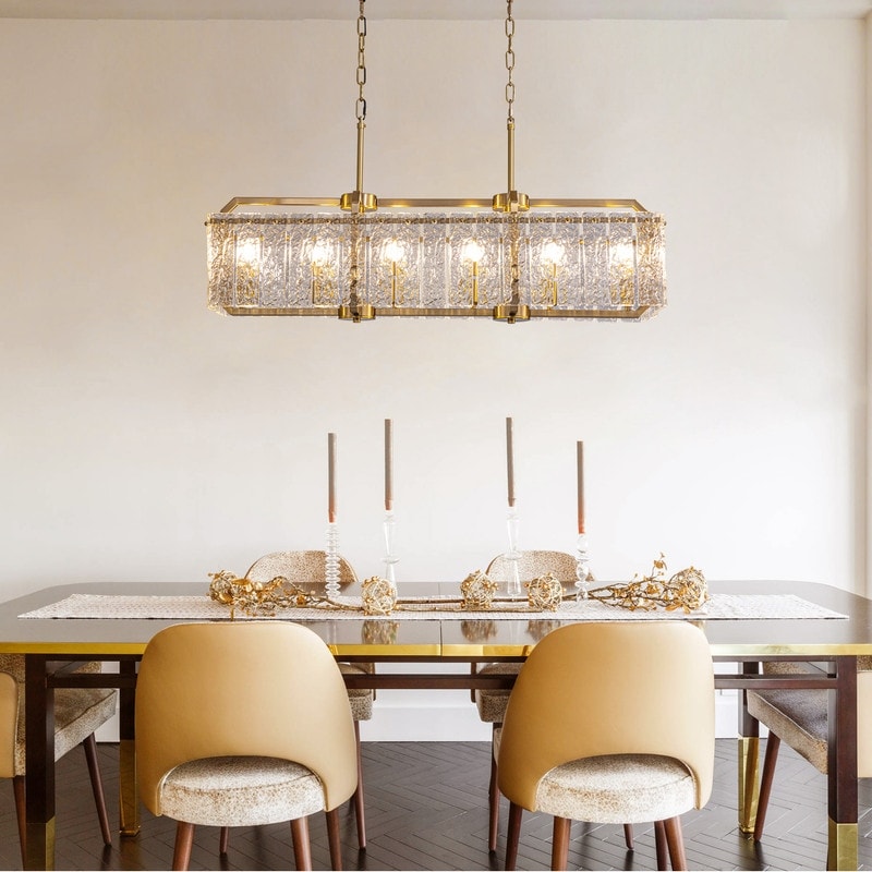 Lampadario rettangolare lineare moderno in cristallo da 40 pollici, 16 luci, oro ottone, per sala da pranzo, soggiorno, isola cucina.