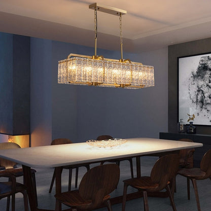 Lampadario rettangolare lineare moderno in cristallo da 40 pollici, 16 luci, oro ottone, per sala da pranzo, soggiorno, isola cucina.