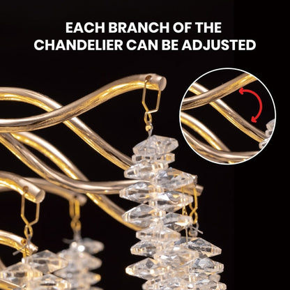 Lampadario a LED moderno a forma di albero con rami, rettangolare, in cristallo dorato, da 40 pollici, ideale per sala da pranzo, cucina, isola cucina.