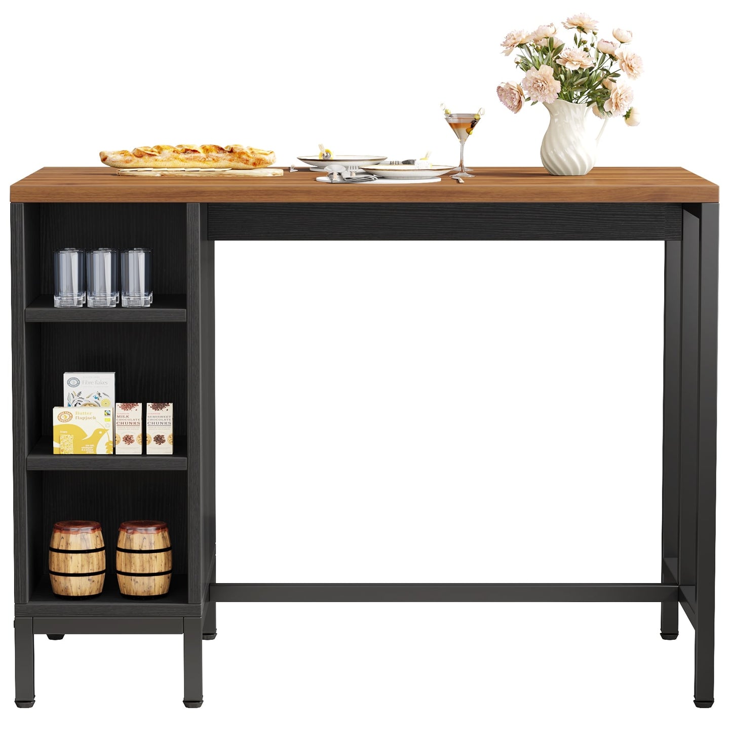 Isola da cucina larga 43 pollici, tavolo da cucina con 5 ripiani aperti.