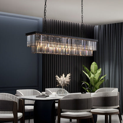 Lampadario a cristallo moderno e contemporaneo a 2 livelli, 47 pollici, grigio fumè e nero, per cucina, isola, sala da pranzo.