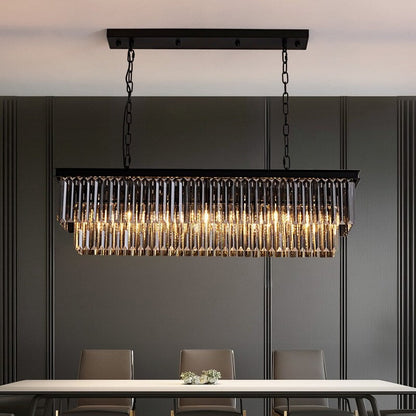 Lampadario a cristallo moderno e contemporaneo a 2 livelli, 47 pollici, grigio fumè e nero, per cucina, isola, sala da pranzo.