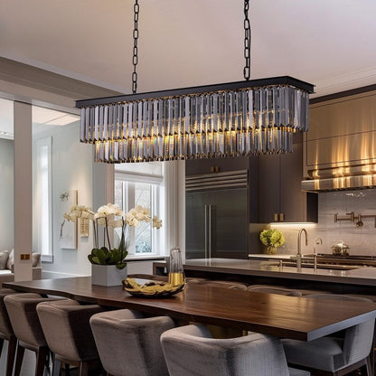 Lampadario a cristallo moderno e contemporaneo a 2 livelli, 47 pollici, grigio fumè e nero, per cucina, isola, sala da pranzo.