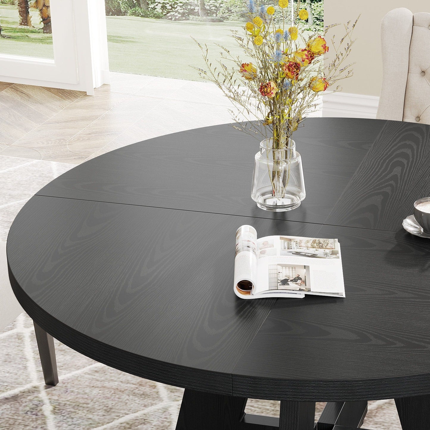 Tavolo da pranzo rotondo da 47 pollici per 4 persone, tavolo da cucina in stile farmhouse, piccolo tavolo da pranzo in legno per sala da pranzo e soggiorno.