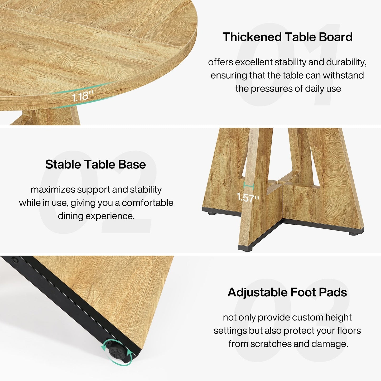 Tavolo da pranzo rotondo da 47 pollici per 4 persone, tavolo da cucina in stile farmhouse, piccolo tavolo da pranzo in legno per sala da pranzo e soggiorno.