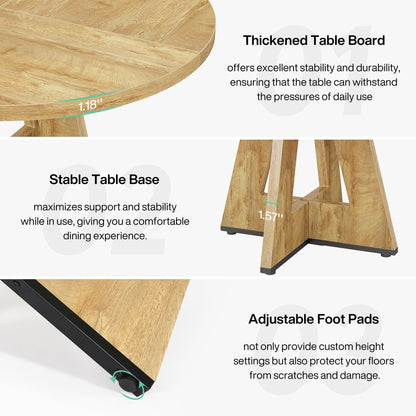 Tavolo da pranzo rotondo da 47 pollici per 4 persone, tavolo da cucina in stile farmhouse, piccolo tavolo da pranzo in legno per sala da pranzo e soggiorno.