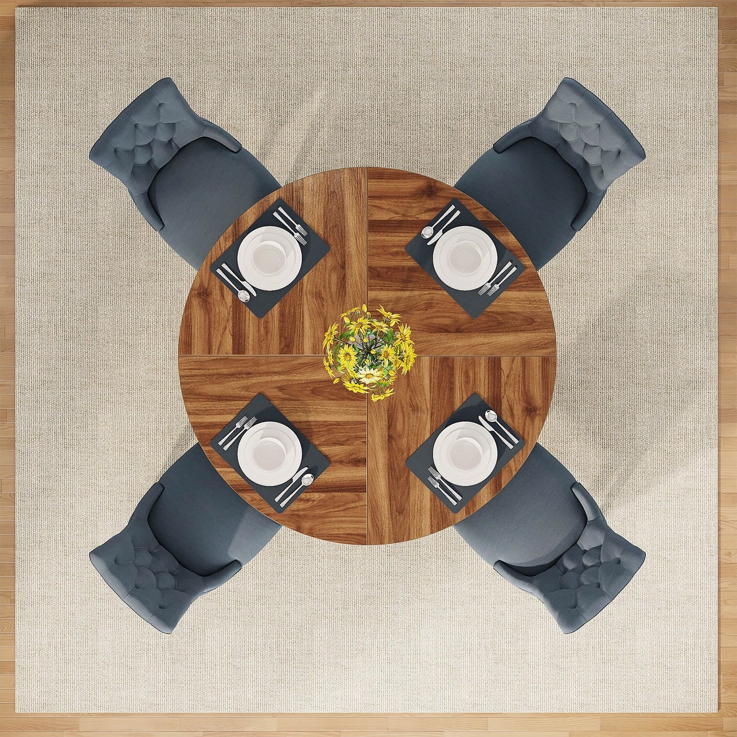 Tavolo da pranzo rotondo da 47 pollici per 4 persone, tavolo da cucina in stile farmhouse, piccolo tavolo da pranzo in legno per sala da pranzo e soggiorno.