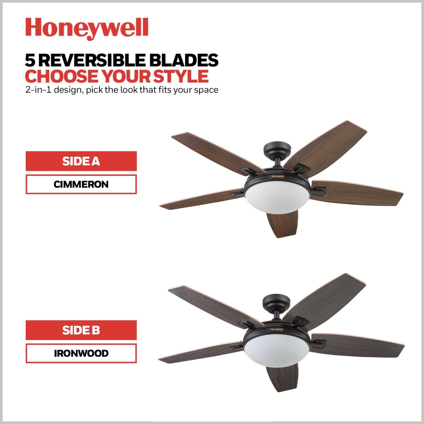 Ventilatore da soffitto Honeywell Carmel da 48 pollici con luce integrata e telecomando