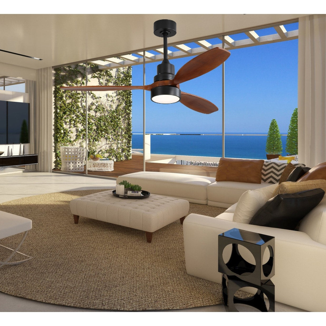 Ventilatore da soffitto a LED integrato da 48 e 52 pollici con luce e telecomando, motore DC reversibile