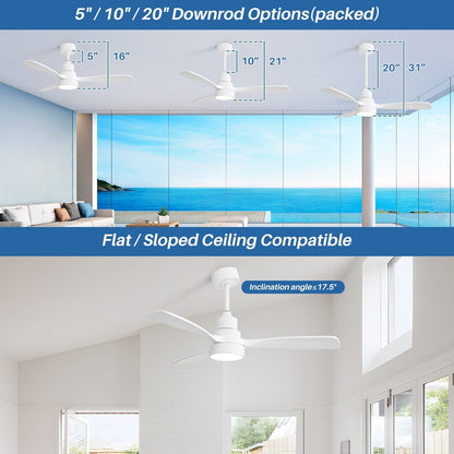 Ventilatore da soffitto a LED integrato da 48 e 52 pollici con luce e telecomando, motore DC reversibile