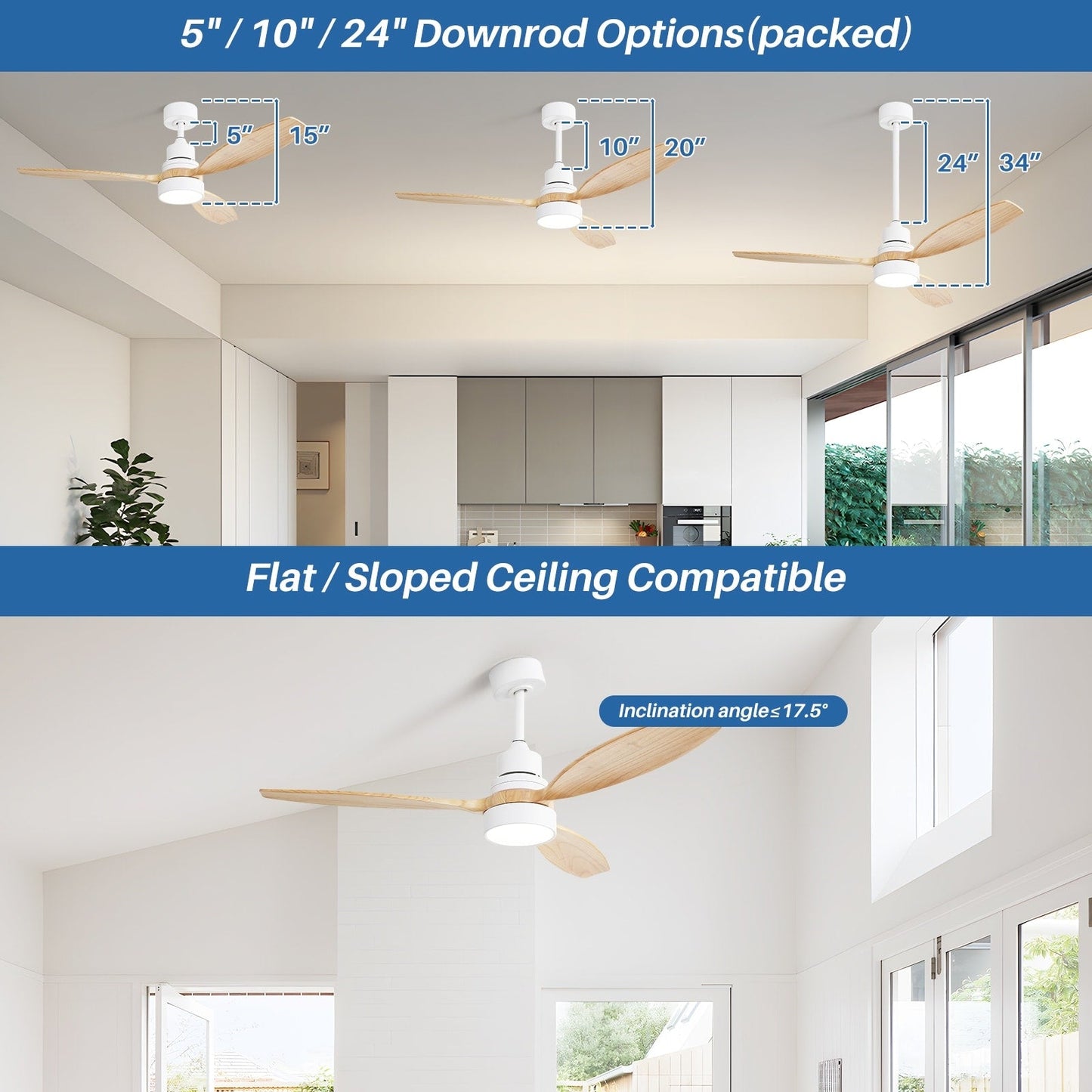Ventilatore da soffitto a LED integrato da 48 e 52 pollici con luce e telecomando, motore DC reversibile