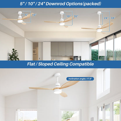 Ventilatore da soffitto a LED integrato da 48 e 52 pollici con luce e telecomando, motore DC reversibile