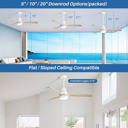 Ventilatore da soffitto a LED integrato da 48 e 52 pollici con luce e telecomando, motore DC reversibile