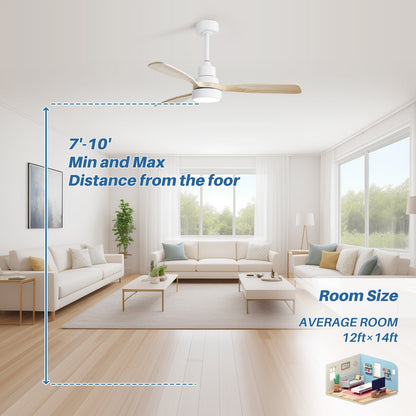 Ventilatore da soffitto a LED integrato da 48 e 52 pollici con luce e telecomando, motore DC reversibile