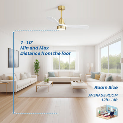 Ventilatore da soffitto a LED integrato da 48 e 52 pollici con luce e telecomando, motore DC reversibile