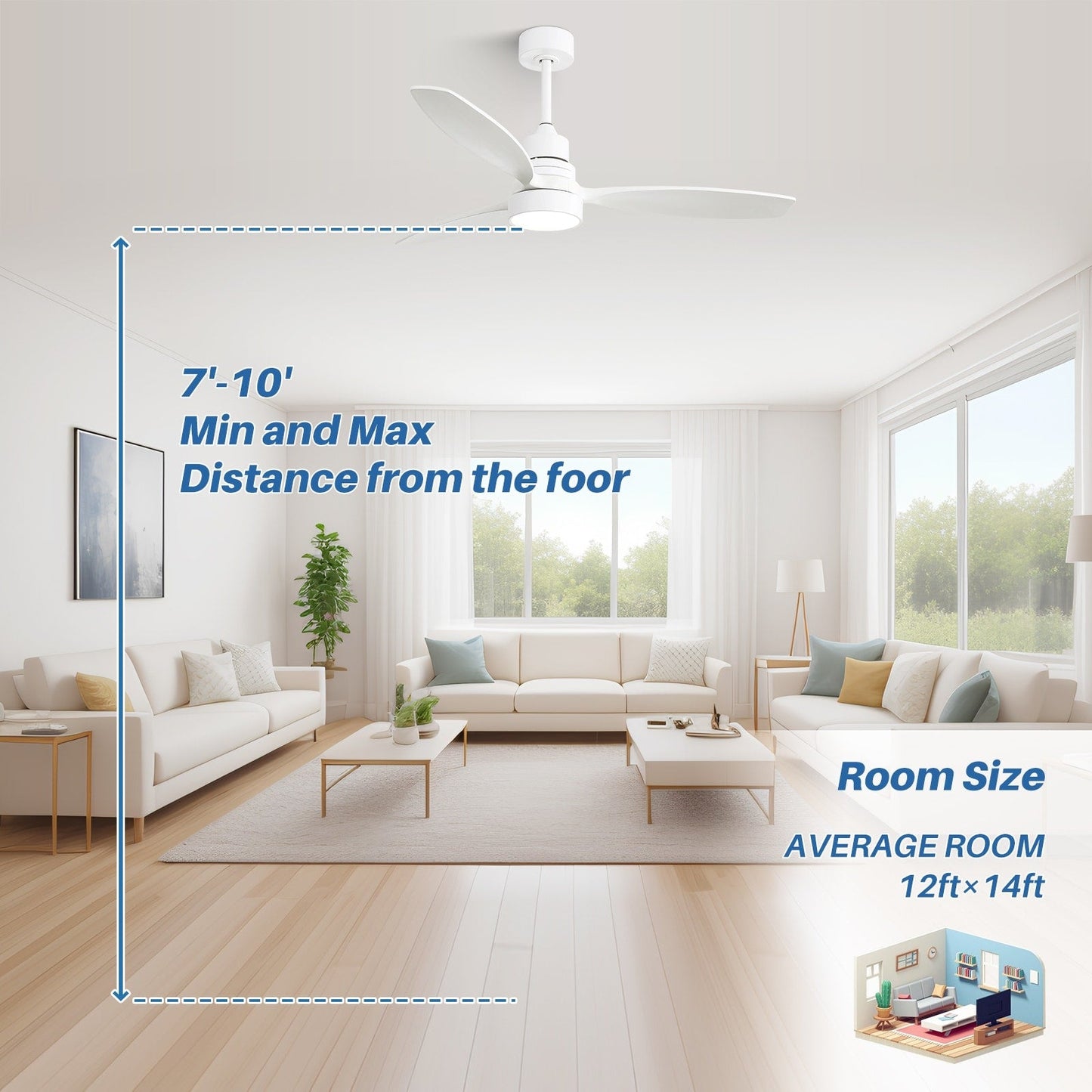 Ventilatore da soffitto a LED integrato da 48 e 52 pollici con luce e telecomando, motore DC reversibile