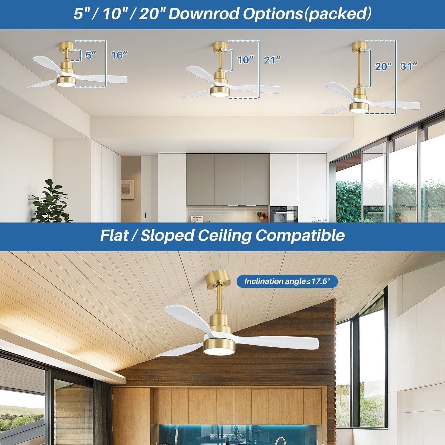 Ventilatore da soffitto a LED integrato da 48 e 52 pollici con luce e telecomando, motore DC reversibile