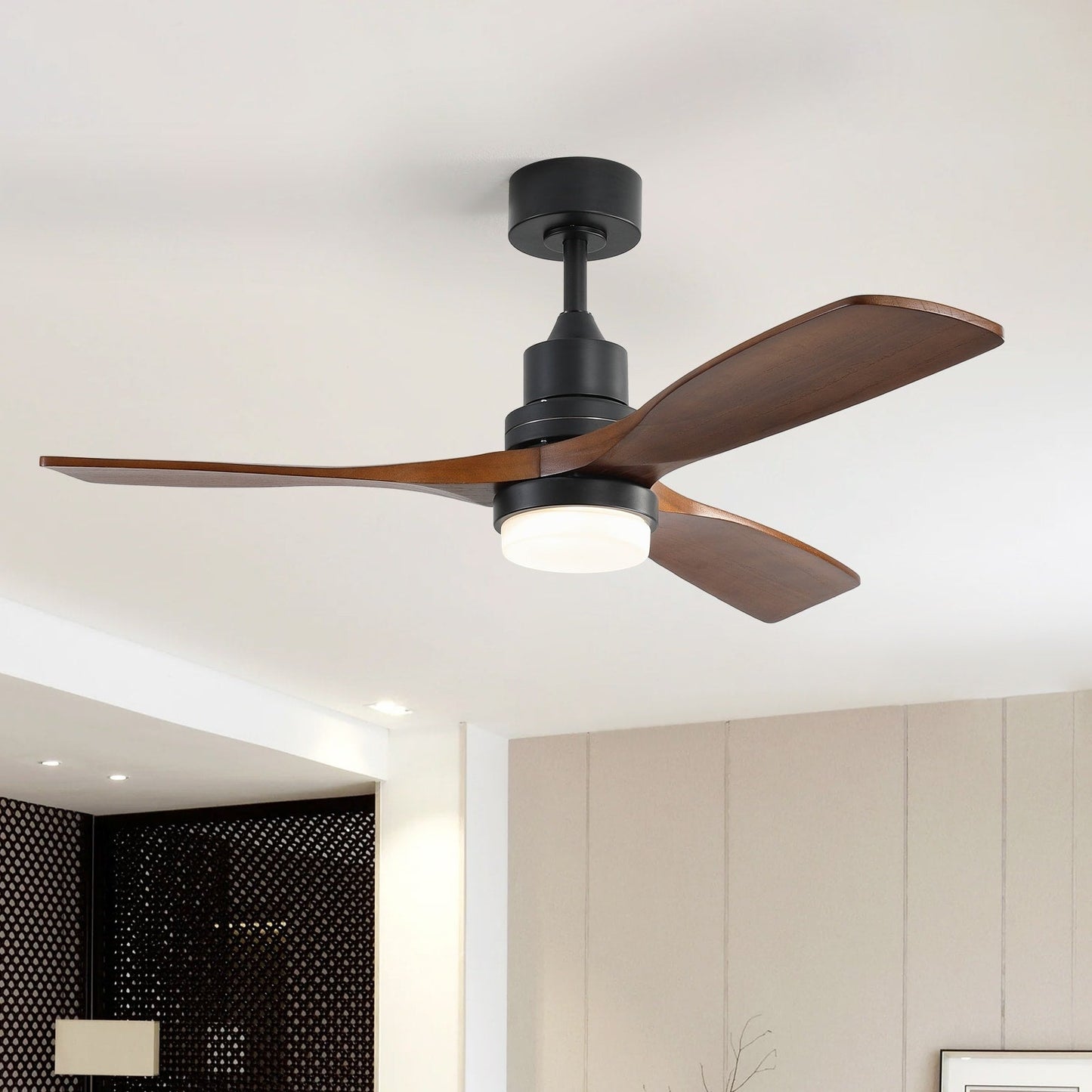 Ventilatore da soffitto a LED integrato da 48 e 52 pollici con luce e telecomando, motore DC reversibile