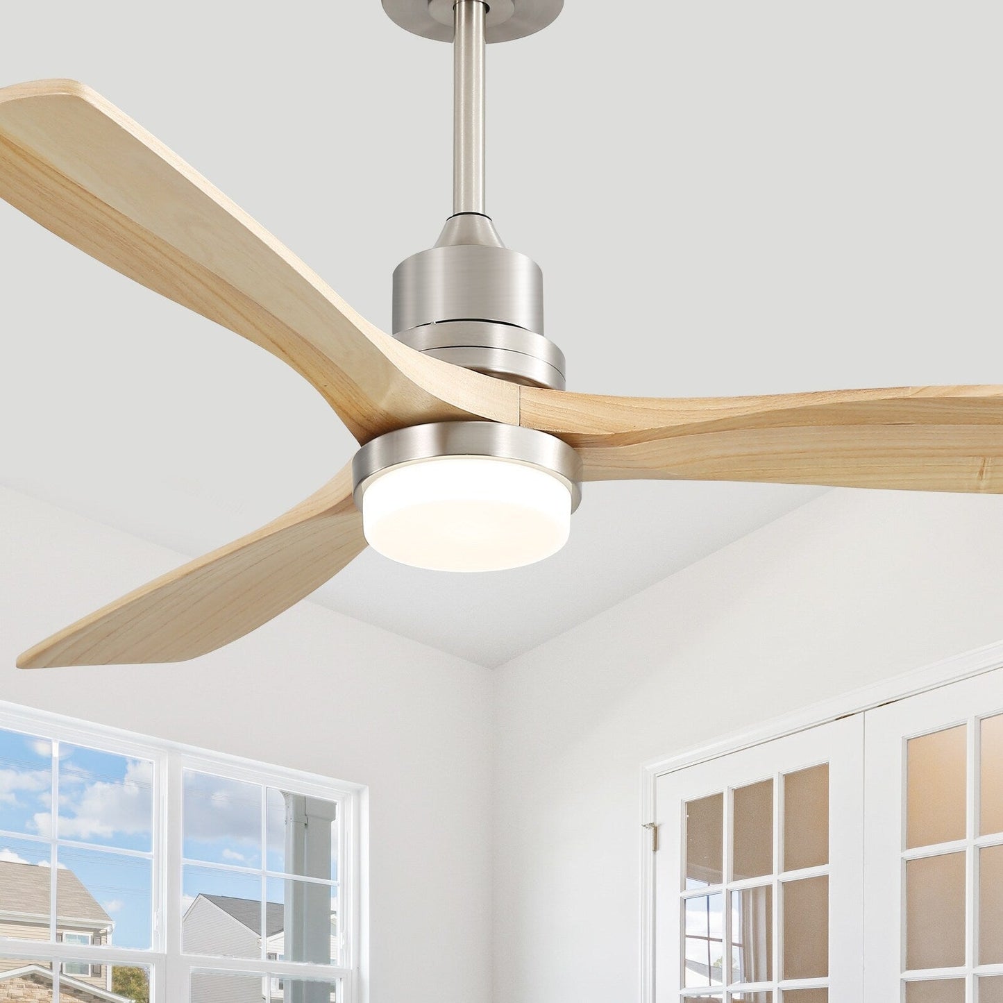Ventilatore da soffitto a LED integrato da 48 e 52 pollici con luce e telecomando, motore DC reversibile