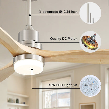 Ventilatore da soffitto a LED integrato da 48 e 52 pollici con luce e telecomando, motore DC reversibile