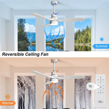 Ventilatore da soffitto a LED integrato da 48 e 52 pollici con luce e telecomando, motore DC reversibile