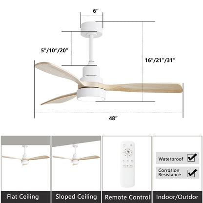 Ventilatore da soffitto a LED integrato da 48 e 52 pollici con luce e telecomando, motore DC reversibile