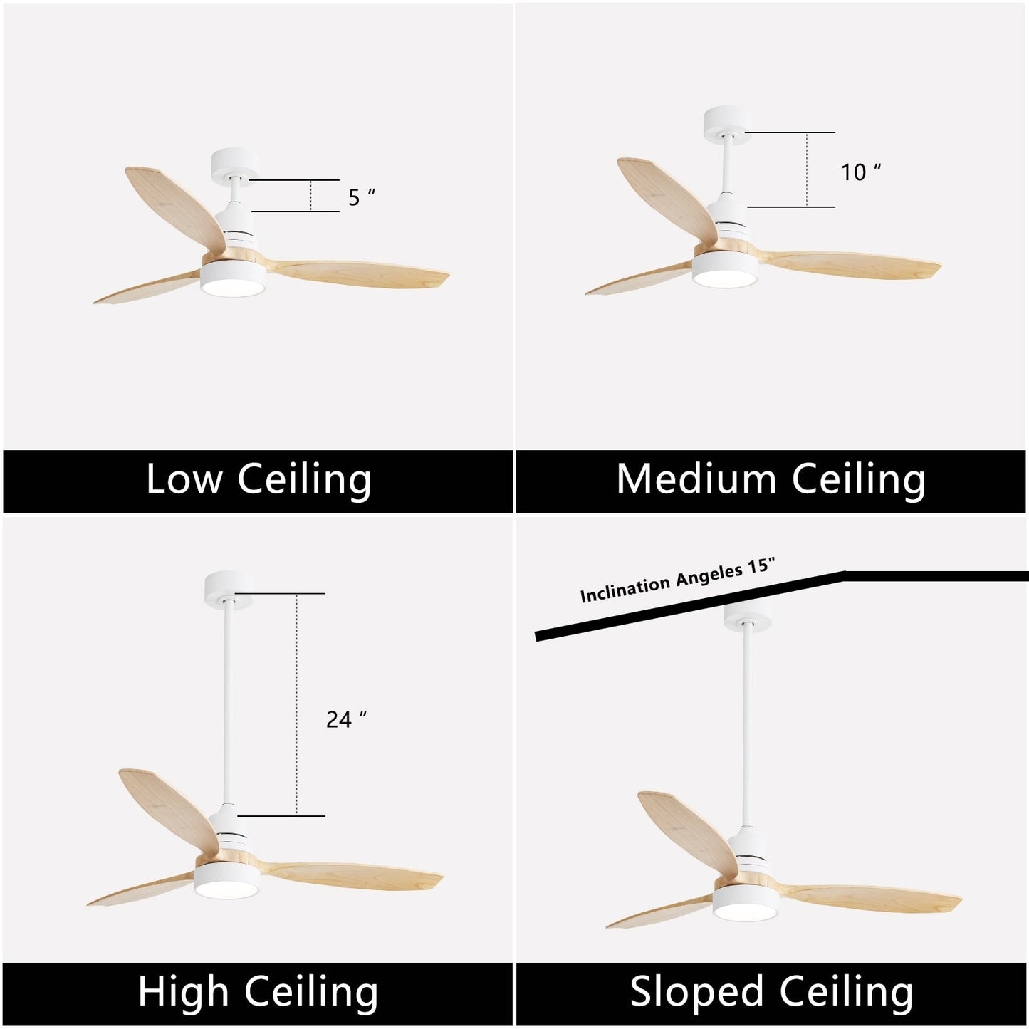 Ventilatore da soffitto a LED integrato da 48 e 52 pollici con luce e telecomando, motore DC reversibile