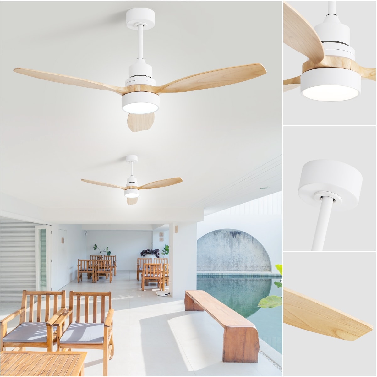 Ventilatore da soffitto a LED integrato da 48 e 52 pollici con luce e telecomando, motore DC reversibile