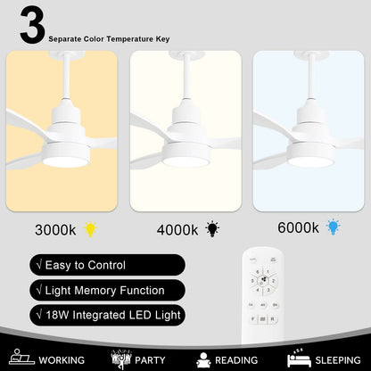 Ventilatore da soffitto a LED integrato da 48 e 52 pollici con luce e telecomando, motore DC reversibile