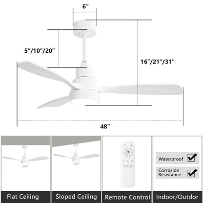 Ventilatore da soffitto a LED integrato da 48 e 52 pollici con luce e telecomando, motore DC reversibile