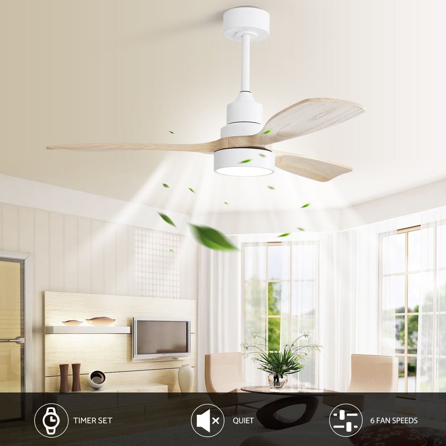 Ventilatore da soffitto a LED integrato da 48 e 52 pollici con luce e telecomando, motore DC reversibile