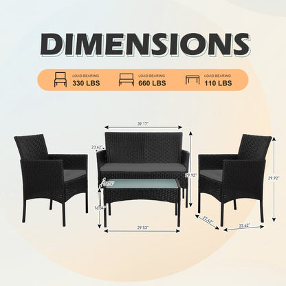 Set di mobili da giardino in vimite da 4 pezzi, set di divani componibili in rattan da esterno con cuscini.