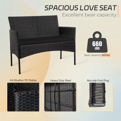 Set di mobili da giardino in vimite da 4 pezzi, set di divani componibili in rattan da esterno con cuscini.