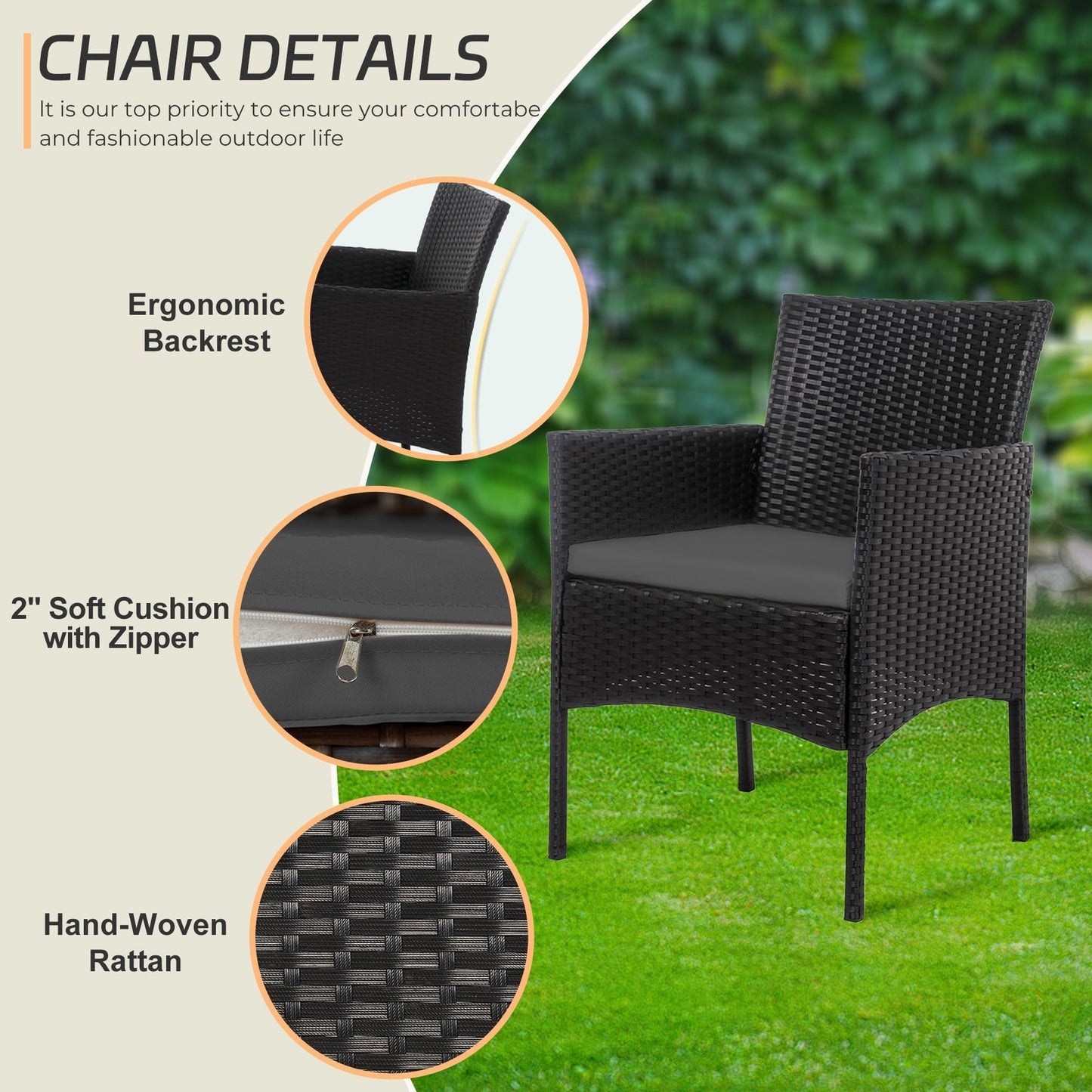 Set di mobili da giardino in vimite da 4 pezzi, set di divani componibili in rattan da esterno con cuscini.