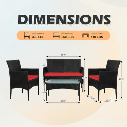 Set di mobili da giardino in vimite da 4 pezzi, set di divani componibili in rattan da esterno con cuscini.