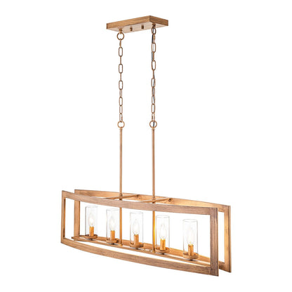 Lampada a sospensione rettangolare vintage in vetro, stile industriale moderno di metà secolo, con 5 luci, ideale per isole cucina.