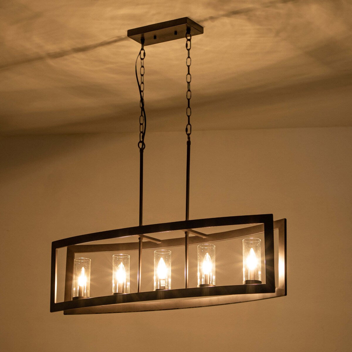 Lampada a sospensione rettangolare vintage in vetro, stile industriale moderno di metà secolo, con 5 luci, ideale per isole cucina.
