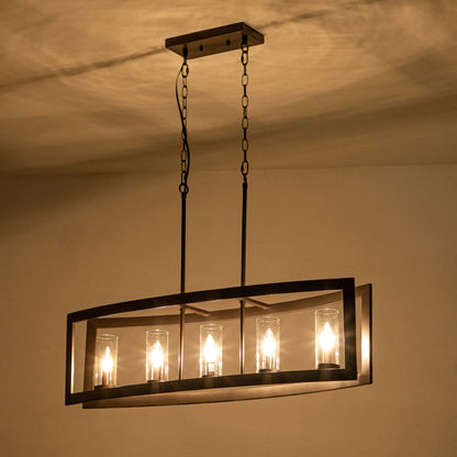 Lampada a sospensione rettangolare vintage in vetro, stile industriale moderno di metà secolo, con 5 luci, ideale per isole cucina.